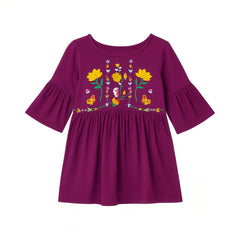 Girls purple embroidered cotton frock