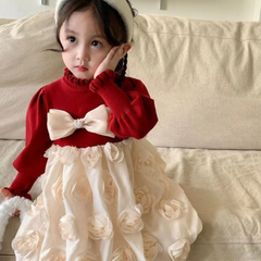 Red flower bow frock