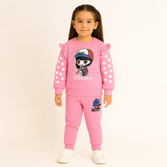 Girls baby pink frilled sleeves imported tracksuit