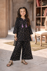 Girls Black Floral Print shalwar kameez (Summer)
