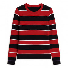 Striper fine knit sweater Red