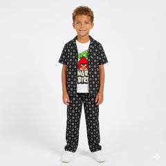 Boys Black Printed Angry Birds Cartoon Casual Tracksuit (Summer)
