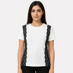 Ladies black side lace T-shirt