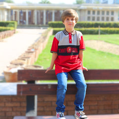 Boys red and black embroidered polo shirt