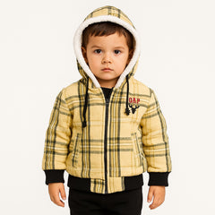 boys mustard lining check hoodie
