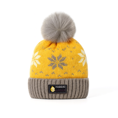 Yellow gray pompon cap