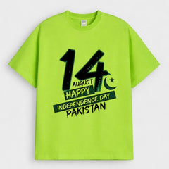 Lime Green 14 August Pakistan Graphic Print Downshoulder T-Shirt (AZADI)