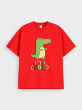 Boys Little Croco Print Red Down Shoulder T-shirt