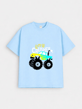 Boys Monster Truck Sky Blue Down Shoulder T-shirt