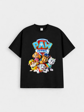 Boys Cartoon Puppy Patrol Black Down Shoulder T-shirt