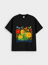 Girls Summer Flowers Black Down Shoulder T-shirt
