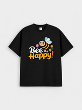 Girls Cute Bee Graphic Black Down Shoulder T-shirt