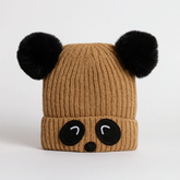 Brown panda pompon cap
