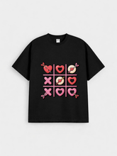 Girls Heart Tic Tac Toe Black Down Shoulder T-shirt