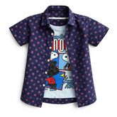 Boys Navy Printed Geometric Design Double Casual Shirt