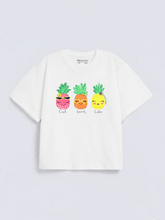 Girls Cute Pineapple Print White Down Shoulder T-shirt