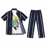 Boys Navy Blue Striped Cartoon Printed Casual Tracksuit (Summer)
