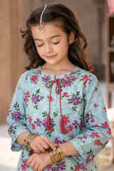 Girls Blue Flower Print shalwar kameez (Summer)