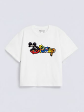 Boys Disney Logo Print White Down Shoulder T-shirt