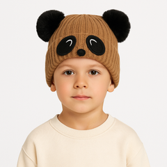 Brown panda pompon cap