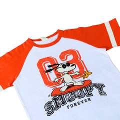 Boys snoopy shirt with orange sleeves