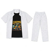 Boys White & Black Printed Loader Truck Cartoon Casual Tracksuit (Summer)