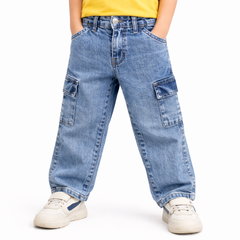 Boys Ice Blue Pocket Denim baggey Pant