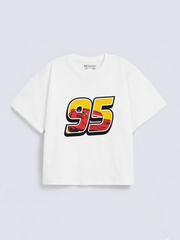 Boys Racing 95 Print White Down Shoulder Down Shoulder T-shirt
