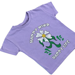 Girls purple happy mind happy life flower shirt