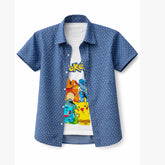 Boys blue printed double casual shirt