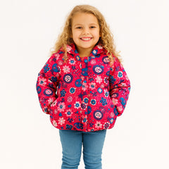 Girls pink printed puffer jacket
