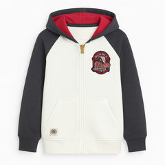 boys white and gray hood