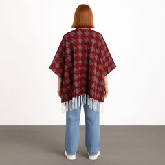 Ladies maroon and gray pattern cape shawl