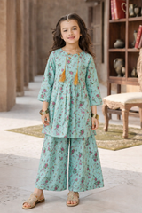 Girls sea green Floral Print shalwar kameez (Summer)