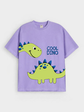 Boys Cool Dino Purple Down Shoulder T-shirt