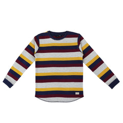 BOYS MAROON YELLOW AND WHITE LINNIG SWEATER