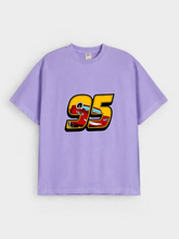 Boys Cartoon Racing Car 95 Print Purple Down Shoulder T-shirt