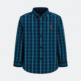 Boys blue and green check full sleeves casual shirt (Last Chance)