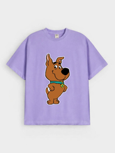 Boys Cartoon Dog Print Purple Down Shoulder T-shirt