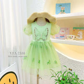 Girls green butterfly frock