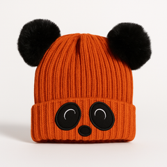 Orange panda pompon cap