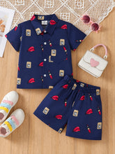 Girls Navy Blue Lipstick Print Tracksuit (Summer)