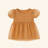 Girls peach net polka dot frock (Last Chance)