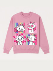 Girls Pink Cartoon Cat Panel Sweatshirt