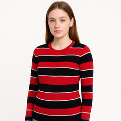 Striper fine knit sweater Red
