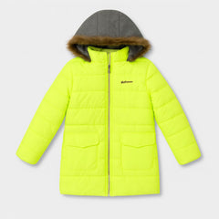 Neon fur cap puffer jacket
