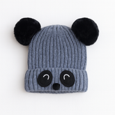 Gray panda pompon cap