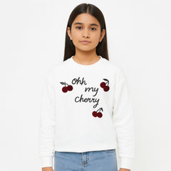 GIRLS OHH MY CHERRY WHITE SWEATSHIRT