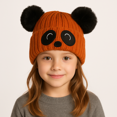 Orange panda pompon cap