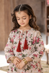 Girls Cream Floral Print shalwar kameez